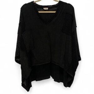 Pol Black Boho Mixed Media Oversized Short Sleeve Top Size Medium